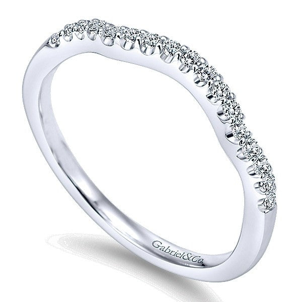 WEDDING - 14K White Gold .17cttw Contoured Pave Diamond Wedding Band