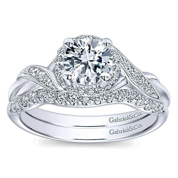 WEDDING - 14K White Gold .17cttw Contoured Pave Diamond Wedding Band