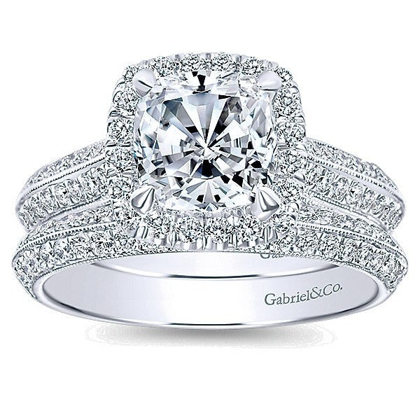 WEDDING - 14k White Gold .36cttw Double Row Angled Diamond Wedding Band With Engraved Shank