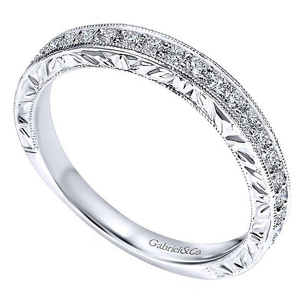 WEDDING - 14k White Gold .37cttw Bead Set Round Diamond Wedding Band With Engraved Shank