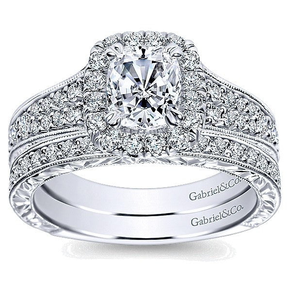 WEDDING - 14k White Gold .37cttw Bead Set Round Diamond Wedding Band With Engraved Shank