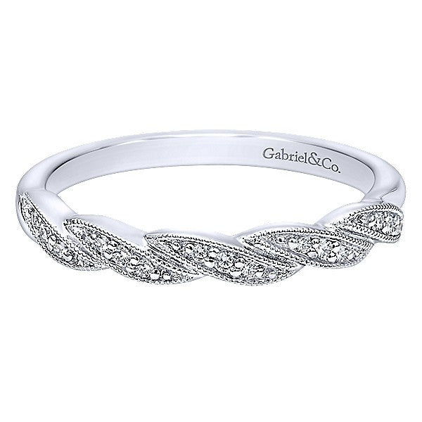 WEDDING - 14k White Gold Ornate Diamond Wedding Band With Braided Design