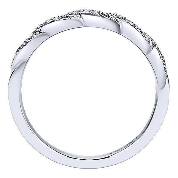 WEDDING - 14k White Gold Ornate Diamond Wedding Band With Braided Design