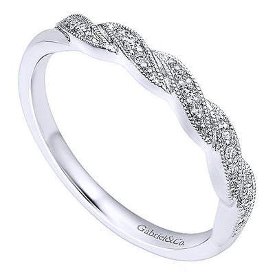 WEDDING - 14k White Gold Ornate Diamond Wedding Band With Braided Design