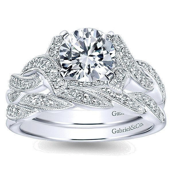 WEDDING - 14k White Gold Ornate Diamond Wedding Band With Braided Design