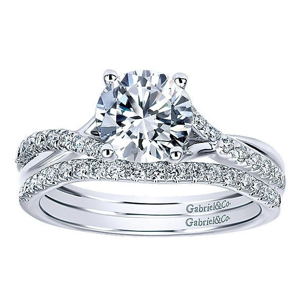 WEDDING - 14K White Gold Split Prong Contoured Diamond Wedding Band