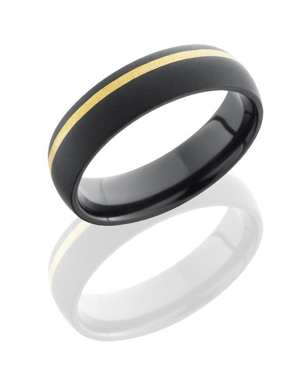 WEDDING - Black Zirconium 6mm Wide 14K Yellow Gold Inlaid Wedding Band