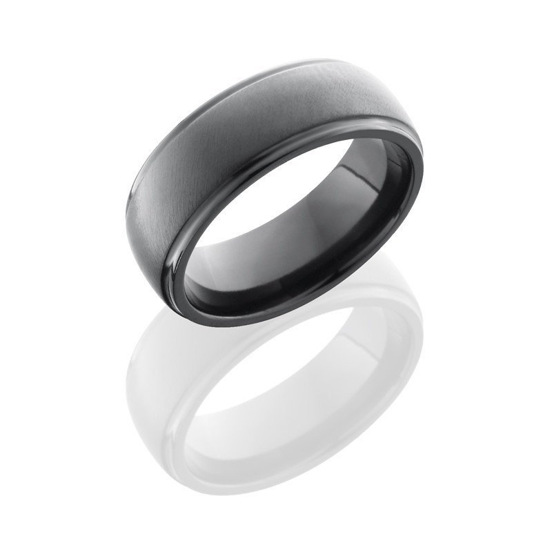 WEDDING - Black Zirconium 7mm Wide Angle Satin Finish Wedding Band With Grooved Edges