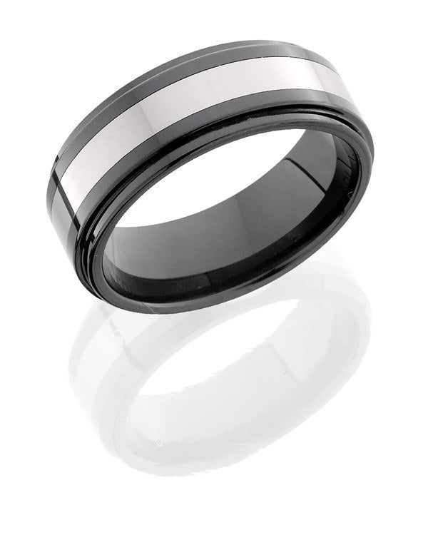 Titanium Polished X-Design 8mm Satin Center Ridged Edge Band 