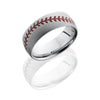 WEDDING - Cobalt Chrome 8mm Wide Baseball Design Wedding Band With Red Stitch Pattern
