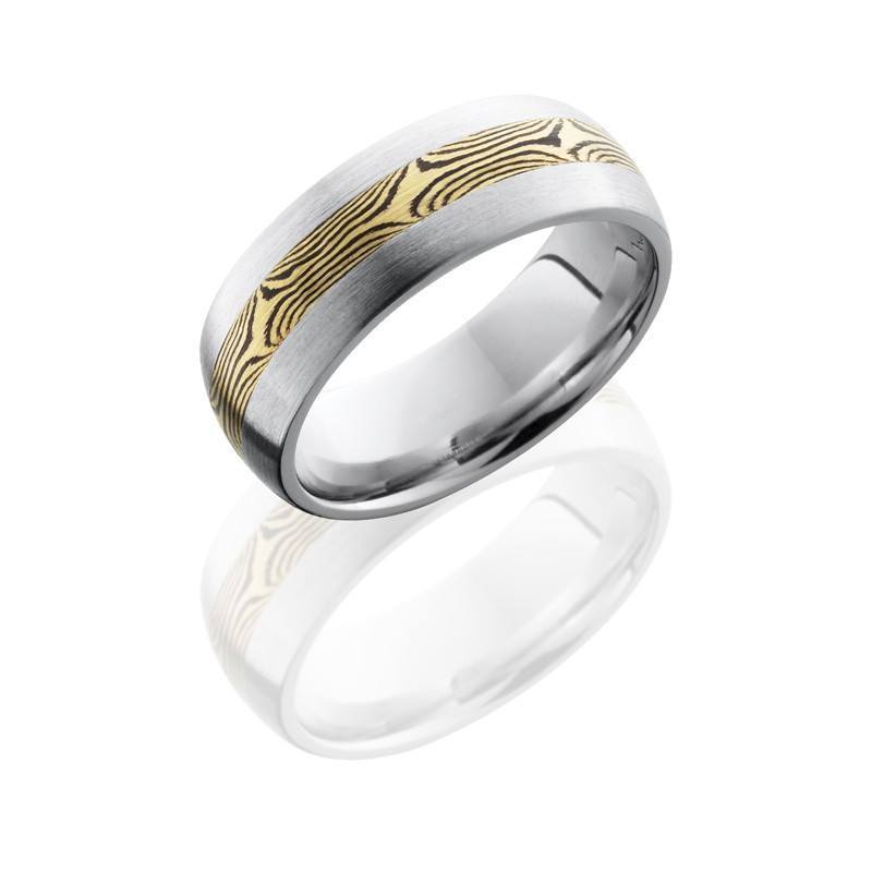WEDDING - Cobalt Chrome 8mm Wide Yellow Gold Mokume Wedding Band