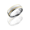 WEDDING - Cobalt Chrome Hammered 7mm Wide Wedding Band With 14K Yellow Gold Milgrain