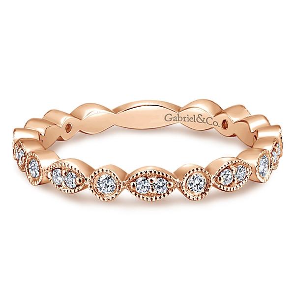 Wedding Ring - 14K Rose Gold Marquise Shaped Stackable Round Diamond Ring