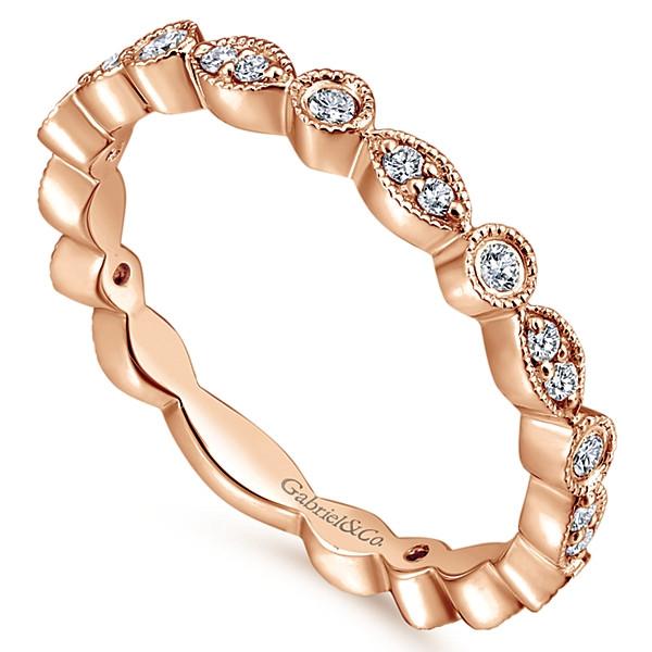 Wedding Ring - 14K Rose Gold Marquise Shaped Stackable Round Diamond Ring