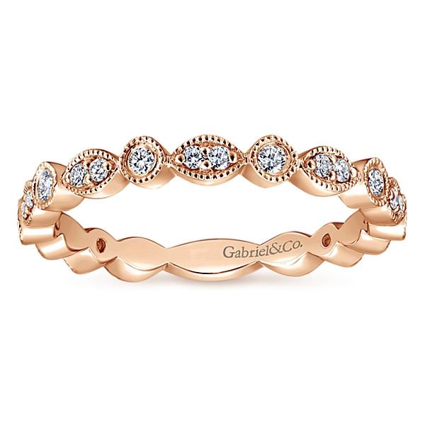 Wedding Ring - 14K Rose Gold Marquise Shaped Stackable Round Diamond Ring