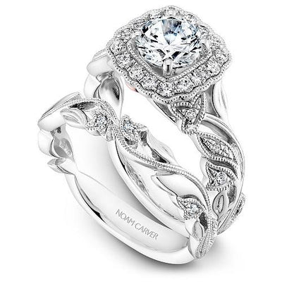 Wedding Ring - 14K White Gold .03cttw Ornate Vintage Diamond Wedding Band #823B