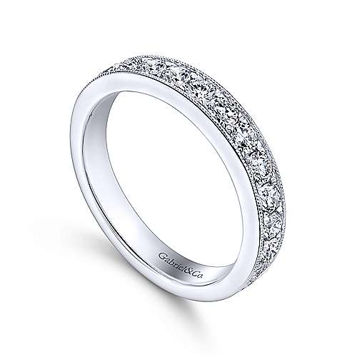 Wedding Ring - 14K White Gold 1.00cttw Bead Set 16-Stone Diamond Band With Milgrain Edging