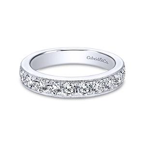 Wedding Ring - 14K White Gold 1.50cttw Bead Set 15-Stone Diamond Band With Milgrain Edging