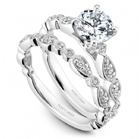 Wedding Ring - 14K White Gold .15cttw Bead Set Stackable Diamond Wedding Band #839B