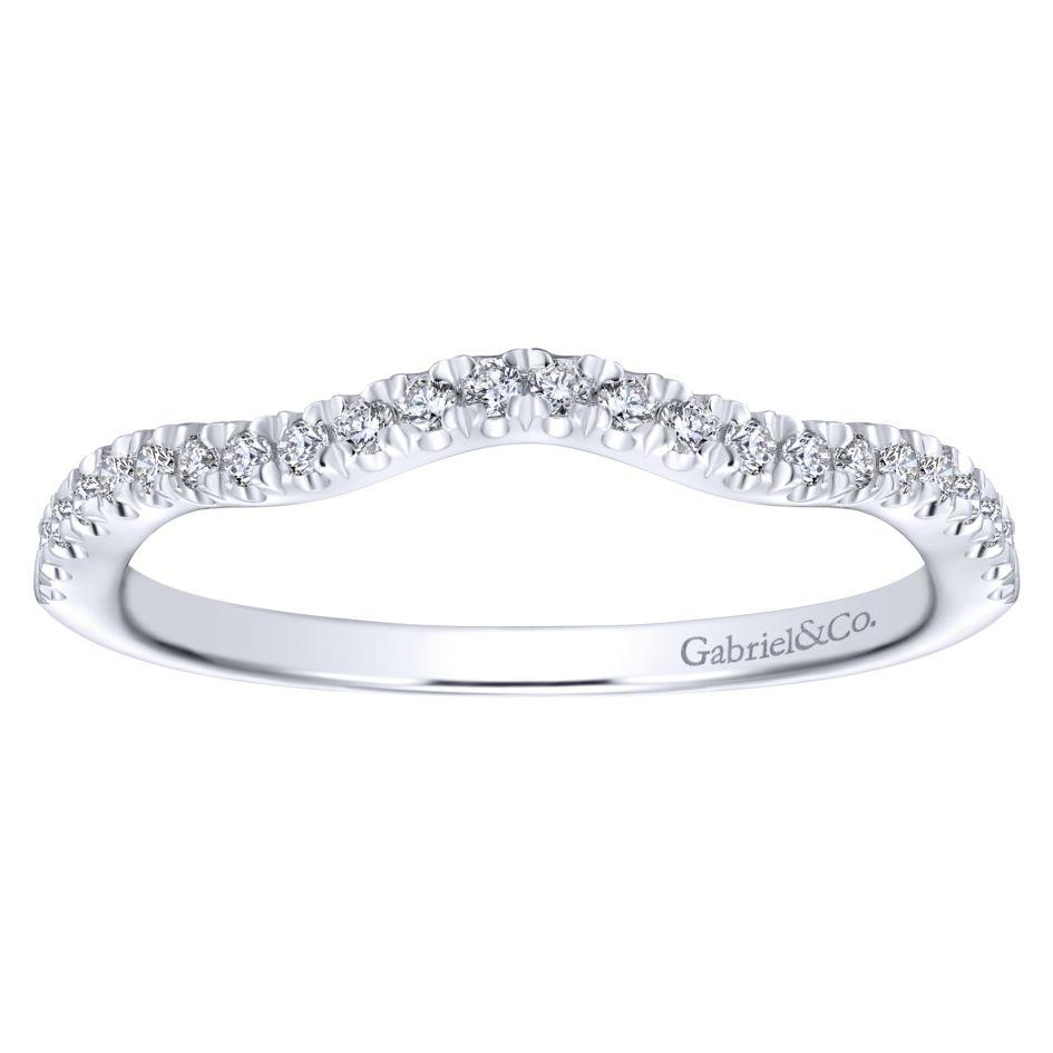 Wedding Ring - 14K White Gold .16cttw Curved Pave Diamond Wedding Band