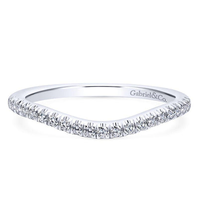 Wedding Ring - 14K White Gold .17cttw Curved Straight Pave Diamond Wedding Band