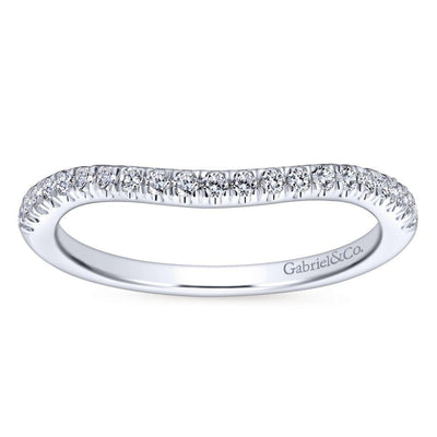 Wedding Ring - 14K White Gold .17cttw Curved Straight Pave Diamond Wedding Band