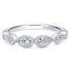 Wedding Ring - 14K White Gold .20cttw Straight Bead Set Pear Shape Station With Milgrain Detail Diamond Wedding Band