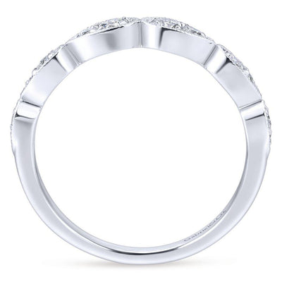 Wedding Ring - 14K White Gold .20cttw Straight Bead Set Pear Shape Station With Milgrain Detail Diamond Wedding Band