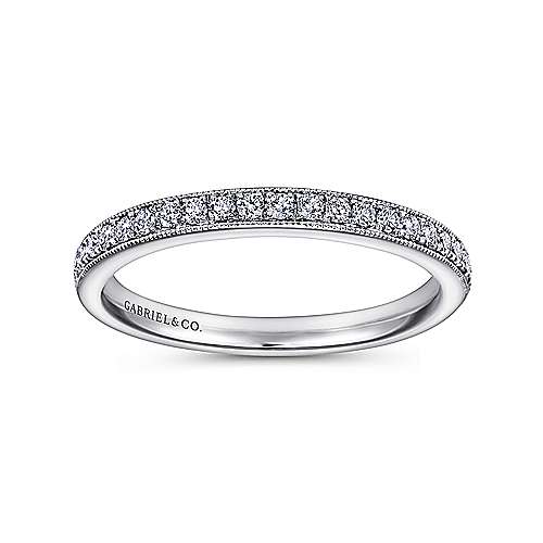 Wedding Ring - 14K White Gold .21cttw Vintage Style Straight Bead Set Diamond Wedding Ring #11B