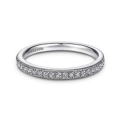 Wedding Ring - 14K White Gold .21cttw Vintage Style Straight Bead Set Diamond Wedding Ring #11B