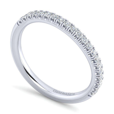 Wedding Ring - 14K White Gold .24cttw Straight Pave Diamond Curved Wedding Band