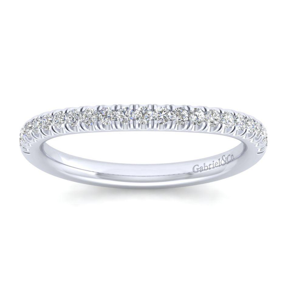 Wedding Ring - 14K White Gold .24cttw Straight Pave Diamond Curved Wedding Band
