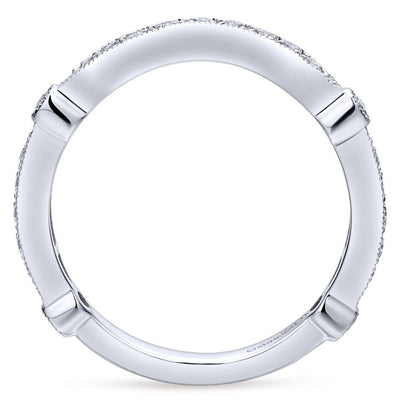 Wedding Ring - 14K White Gold .34cttw Bead Set Curved Diamond Wedding Band With Milgrain Detail.