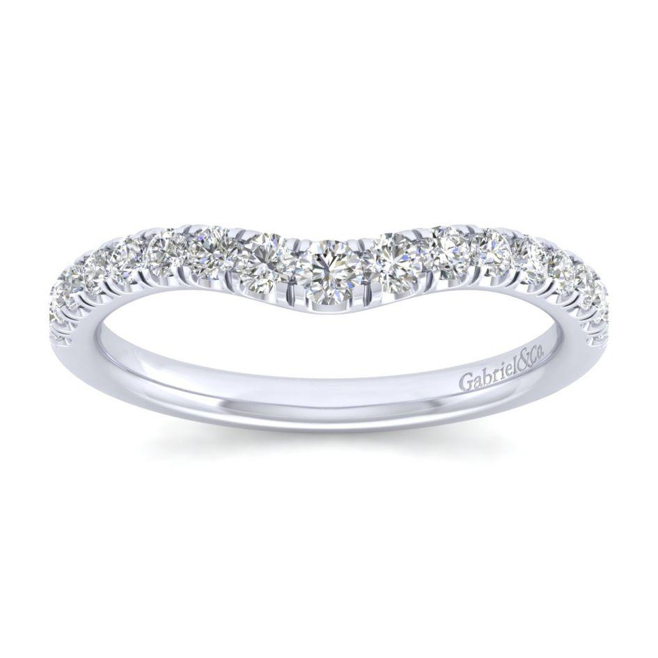Wedding Ring - 14K White Gold .38cttw Curved Pave Diamond Wedding Band