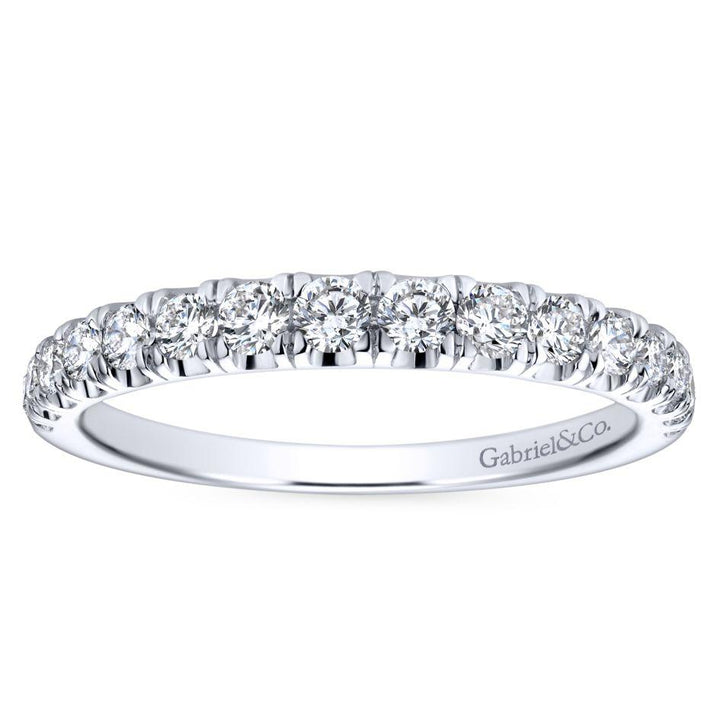 Wedding Ring - 14K White Gold .43cttw Straight Pave Graduated Diamond Wedding Band