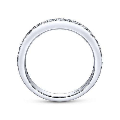 Wedding Ring - 14K White Gold .75cttw Bead Set 19-Stone Diamond Band With Milgrain Edging