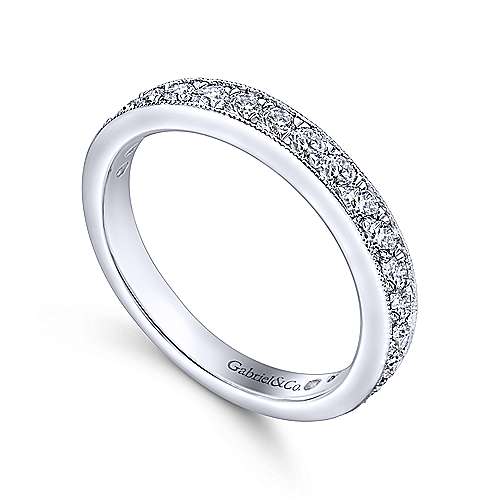 Wedding Ring - 14K White Gold .75cttw Bead Set 19-Stone Diamond Band With Milgrain Edging