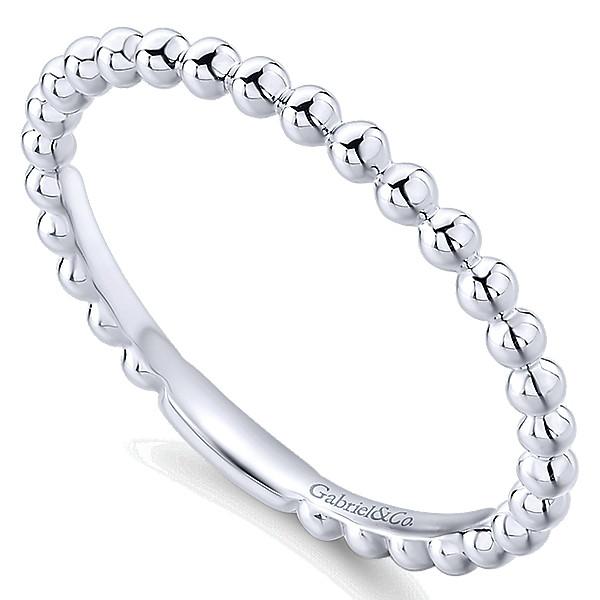 Wedding Ring - 14K White Gold Beaded Metal Design Stackable Band
