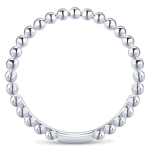 Wedding Ring - 14K White Gold Beaded Metal Design Stackable Band