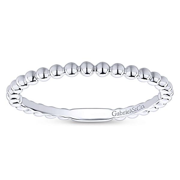 Wedding Ring - 14K White Gold Beaded Metal Design Stackable Band