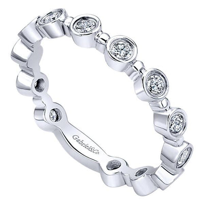 Wedding Ring - 14K White Gold Bezel Set Diamond Stackable Ring
