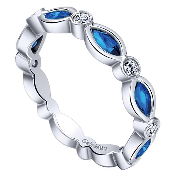 Wedding Ring - 14K White Gold Diamond And Marquise Sapphire Stackable Ring
