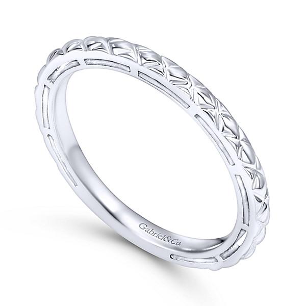 Wedding Ring - 14K White Gold Engraved Stackable Ring
