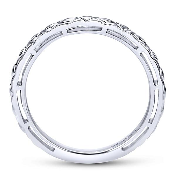 Wedding Ring - 14K White Gold Engraved Stackable Ring