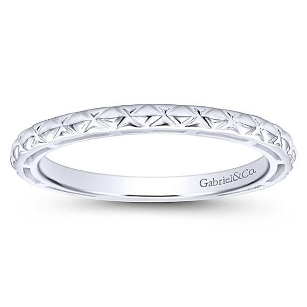 Wedding Ring - 14K White Gold Engraved Stackable Ring