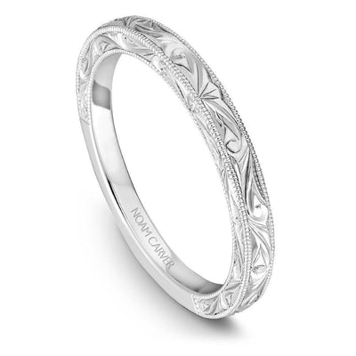 Wedding Ring - 14K White Gold Hand Engraved Stackable Wedding Band #902B