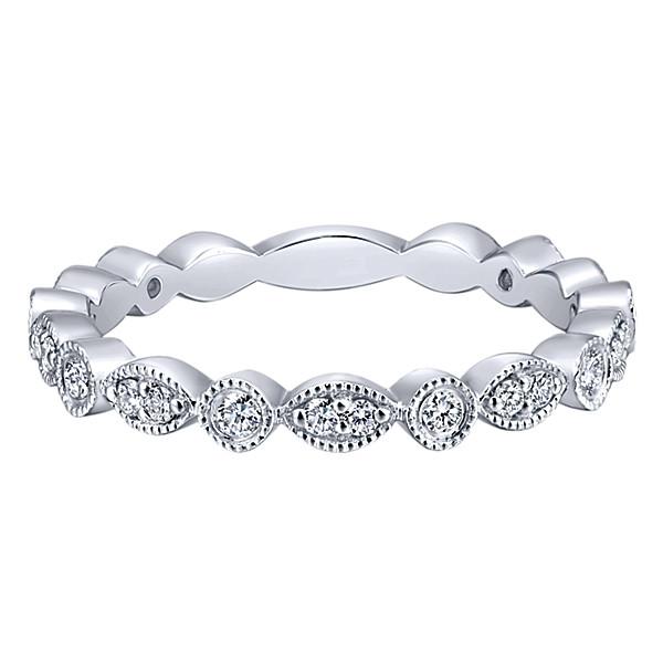 Wedding Ring - 14K White Gold Marquise Shaped Stackable Round Diamond Ring