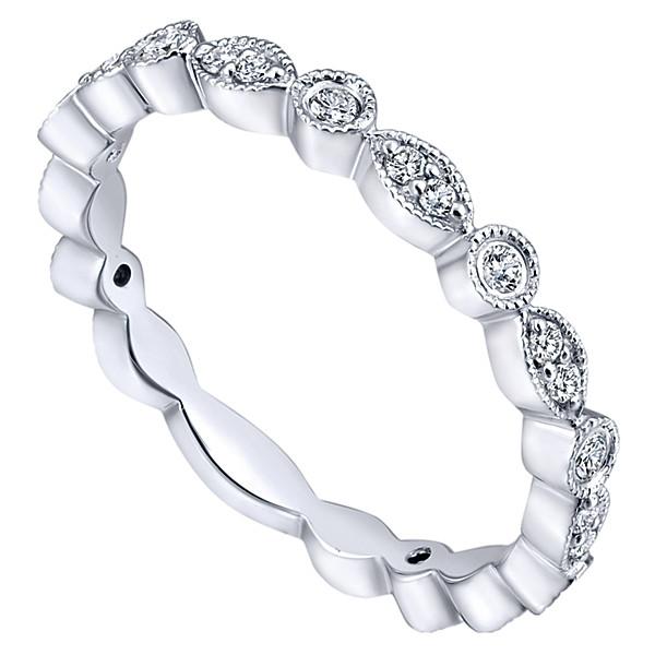 Wedding Ring - 14K White Gold Marquise Shaped Stackable Round Diamond Ring