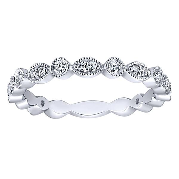 Wedding Ring - 14K White Gold Marquise Shaped Stackable Round Diamond Ring