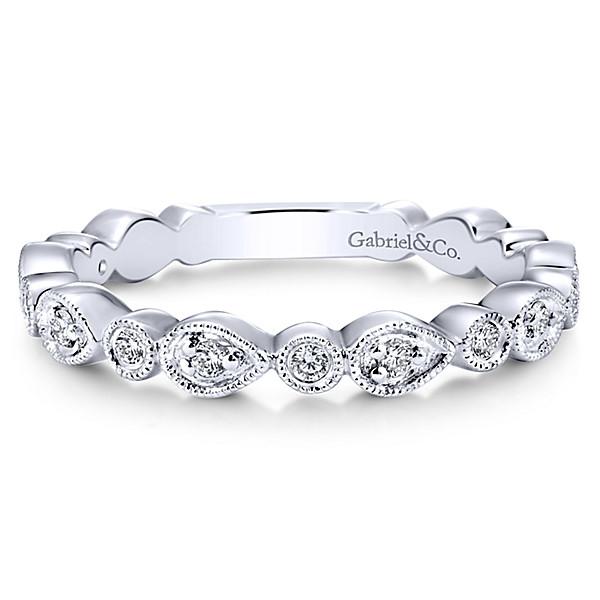 Wedding Ring - 14K White Gold Pear Shaped Stackable Diamond Ring
